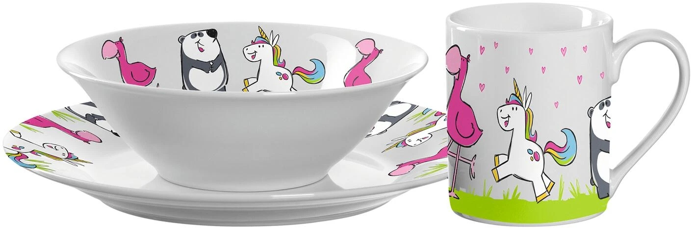 Leonardo Kindergeschirr BAMBINI 3-teilig Flamingo, Einhorn, Panda 3 Leonardo Kindergeschirr BAMBINI 3-teilig Flamingo, Einhorn, Panda